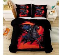 Copripiumino Halloween Triste Mietitore Cavallo Nero Set Biancheria Da Letto Morbido E Traspirante Con Federa Lavabile In Lavatrice Per Tutte Le Stagioni 230 Cm X 220 Cm