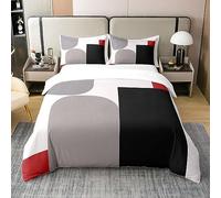 Copripiumino in 100% cotone naturale con geometria astratta, super king size, per adolescenti e giovani, arte geometrica moderna semplice, stampa rossa, grigia e nera, per tutte le stagioni, super