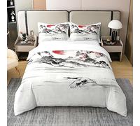 Copripiumino in 100% cotone, stile giapponese, per letto matrimoniale, decorativo, 100% cotone, decorazione per la casa, motivo floreale Sakura, tradizionale, retrò, colore: rosso e bianco