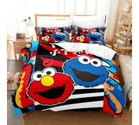 Copripiumino in Cotone Egiziano 120 Fili Set Biancheria da Letto Sesame Street con Federe Cerniera in Metallo Lavabile in Lavatrice (220x240cm,SS 04)
