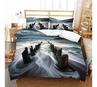 Copripiumino in stile National Geographic, set copripiumino stampato in 3D con pile di legno da surf, singolo (135x200 cm), copripiumino in morbida microfibra con chiusura a cerniera per adolescenti