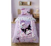 Copripiumino Kuromi 140 x 200 cm con federa 70 x 90 cm - Parure da letto per bambini e adolescenti - 100% microfibra ultra morbida - Design reversibile lilla e rosa