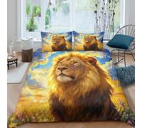 Copripiumino Lion 3D Set Di Biancheria Da Letto Con Design Wildflower Meadow Microfibra Con Chiusura Lampo E Federa Per La Camera Dei Bambini Double(200x200cm)