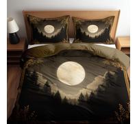 Copripiumino Luna Piena Foresta Cielo Bedding Set Matrimoniale in 100% Microfibra 3 pezzi Una 200 x 200 cm e 2 federa da 50 x 80 cm, Morbido ed Ipoallergenico Marrone Chiaro