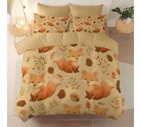 Copripiumino Marrone, Set letto reversibile 3 Pezzi in Microfibra - Retrò Carino Volpe Pigna Motivo, 1 Copripiumino 200 x 200 cm + 2 Federe, Con cerniera - Comodo e traspirante
