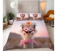 Copripiumino Matrimoniale 155x220 cm Struzzo - copri piumino Carino 3D Set di Biancheria da Letto Con Microfibra Comfort Morbida 3-Pezzi 2 Federe 50x75 con Cerniera e Fascette Angolari