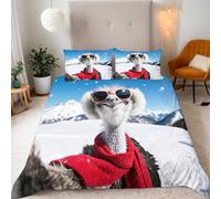 Copripiumino Matrimoniale 155x220 cm Struzzo - copri piumino Carino 3D Set di Biancheria da Letto Con Microfibra Comfort Morbida 3-Pezzi 2 Federe 50x75 con Cerniera e Fascette Angolari