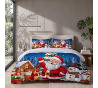 Copripiumino Matrimoniale 200 * 200cm 3 Pezzi|Renna dal naso rosso,baita innevata 3D Set Letto in Microfibra Morbida con 2 Federe 50x80cm,Chiusura con Cerniera e Angoli con Lacci
