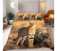 Copripiumino Matrimoniale 200x200 cm Ghepardo - copri piumino Animali Delle Praterie 3D Set di Biancheria da Letto Con Microfibra Comfort Morbida 2 Federe 50x75 con Cerniera e Fascette Angolari