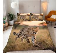 Copripiumino Matrimoniale 200x200 cm Ghepardo - copri piumino Animali Delle Praterie 3D Set di Biancheria da Letto Con Microfibra Comfort Morbida 2 Federe 50x75 con Cerniera e Fascette Angolari