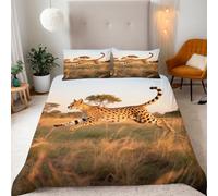 Copripiumino Matrimoniale 200x200 cm Ghepardo - copri piumino Animali Delle Praterie 3D Set di Biancheria da Letto Con Microfibra Comfort Morbida 2 Federe 50x75 con Cerniera e Fascette Angolari