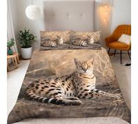 Copripiumino Matrimoniale 200x200 cm Ghepardo - copri piumino Animali Delle Praterie 3D Set di Biancheria da Letto Con Microfibra Comfort Morbida 2 Federe 50x75 con Cerniera e Fascette Angolari