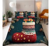 Copripiumino Matrimoniale 200x200 cm Natale - copri piumino Calza Della Befana 3D Set di Biancheria da Letto Con Microfibra Comfort Morbida 2 Federe 50x75 con Cerniera e Fascette Angolari