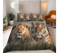 Copripiumino Matrimoniale 200x200 cm Tigre - copri piumino Leone 3D Set di Biancheria da Letto Con Microfibra Comfort Morbida 2 Federe 50x75 con Cerniera e Fascette Angolari