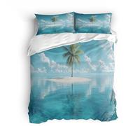 Copripiumino matrimoniale 200x200cm Alberi Di Cocco Dell'isola Mare 3D Set di Biancheria da Letto Con Microfibra Comfort Morbida 3-Pezzi con 2 Federe 50x75 con Cerniera e Fascette Angolari