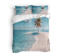 Copripiumino matrimoniale 200x220cm Alberi Di Cocco Dell'isola Mare 3D Set di Biancheria da Letto Con Microfibra Comfort Morbida 3-Pezzi con 2 Federe 50x75 con Cerniera e Fascette Angolari
