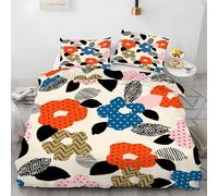 Copripiumino Matrimoniale 200x250 cm Fiori Lineari Biancheria da Letto 3 Pezzi Colourful Set Copripiumino in Microfibra con Cerniera Traspirante Copri Piumino + 2 Federe 50x80 cm