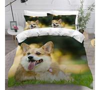 Copripiumino Matrimoniale 200x250 Corgi Set di Biancheria da Letto Cane da Compagnia Copripiumini in Morbida Microfibra Stampa 3D Copri Piumino con 2 Federe J-3400