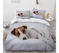 Copripiumino Matrimoniale 200x250 Jack Russel Terrier Set di Biancheria da Letto Cane Carino Copripiumini in Morbida Microfibra Stampa 3D Copri Piumino con 2 Federe G-369