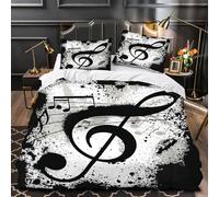 Copripiumino Matrimoniale 200x250 Nota Musicale Set di Biancheria da Letto Tema Musicale Copripiumini in Morbida Microfibra Stampa 3D Copri Piumino con 2 Federe J-3407