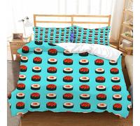 Copripiumino Matrimoniale 200x250 Sushi Giapponese Set di Biancheria da Letto Modello di Cartone Animato Copripiumini in Morbida Microfibra Stampa 3D Copri Piumino con 2 Federe H-1468