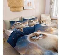 Copripiumino Matrimoniale 220 x 240 cm con 2 Federe - Blu Grigio Fantasia Animale Arrabbiato Gattino - Reversibile Premium Microfibra ultra morbida al tatto Set Copripiumino Con Cerniera Chiusura