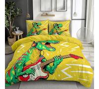 Copripiumino Matrimoniale 220 x 240 cm - Premium Microfibra Copripiumino Ipoallergenico Reversibile Copripiumino 3 Pezzi, Non Stirabiledi Set Cerniera Chiusura, Giallo Cartoni Animati Musica Dinosauri