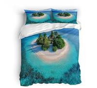 Copripiumino matrimoniale 220x240cm Foresta Dell'isola Mare 3D Set di Biancheria da Letto Con Microfibra Comfort Morbida 3-Pezzi con 2 Federe 50x75 con Cerniera e Fascette Angolari