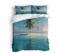 Copripiumino matrimoniale 220x260cm Alberi Di Cocco Dell'isola Mare 3D Set di Biancheria da Letto Con Microfibra Comfort Morbida 3-Pezzi con 2 Federe 50x75 con Cerniera e Fascette Angolari