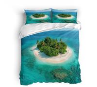 Copripiumino matrimoniale 220x260cm Foresta Dell'isola Mare 3D Set di Biancheria da Letto Con Microfibra Comfort Morbida 3-Pezzi con 2 Federe 50x75 con Cerniera e Fascette Angolari