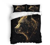 Copripiumino matrimoniale 220x260cm Orso Bruno Stellare 3D Set di Biancheria da Letto Con Microfibra Comfort Morbida 3-Pezzi con 2 Federe 50x75 con Cerniera e Fascette Angolari