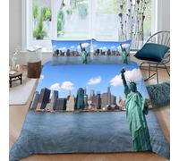 Copripiumino Matrimoniale 230x220 Nuova York Stampa 3D Set Copripiumino King Size Edifici Famosi 3 pezzi Parure Copri Piumino Piumone Città Biancheria da Letto in Microfibra a.6279