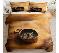 Copripiumino Matrimoniale 240x220 cm Mappa Retrò Set di Biancheria da Letto Stampa 3D Bussola Copri Piumino in Morbido Microfibra Copripiumini con Cerniere e 2 Federe D-449