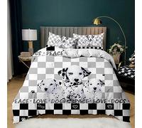 Copripiumino Matrimoniale 240x220 Dalmati Bianchi Set di Biancheria da Letto per Adult Stampato in Microfibra Morbido, Copri Piumino e 2 Federa 50x80 con Cerniera