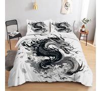 Copripiumino Matrimoniale 240x220 Drago Nero Biancheria da Letto 3 Pezzi con Cerniera - Copri Piumino Arte in Microfibra e 2 Federa 50x80 cm, Morbido e Traspirante