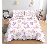 Copripiumino Matrimoniale 240x220 Farfalla Rosa Set Biancheria da Letto Cartone Animato in Microfibra di 3 Pezzi, 1 Parure Copri Piumone Farfalle Volanti con 2 Federe 50x80 cm con Cerniera