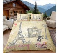 Copripiumino Matrimoniale 240x220 Paris Romance, Copripiumino Amore Romanticismo 3D Microfibra Biancheria da Letto, Duvet Cover con 2 x Federe 50x80 cm
