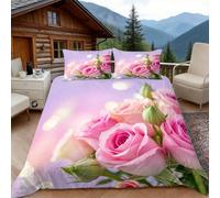 Copripiumino Matrimoniale 240x220 Rose Rosa, Copripiumino Sogno 3D Microfibra Biancheria da Letto, Duvet Cover con 2 x Federe 50x80 cm