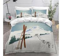 Copripiumino matrimoniale 240x220 Sci da Montagna Innevati Set di Biancheria da Letto 3D Sport Copripiumini in Morbido Microfibra con Cerniere e 2 Federe 50x80 c.1120