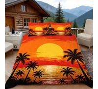 Copripiumino Matrimoniale 240x220 Spiaggia Al Calare Del Sole, Copripiumino Scenario Marino 3D Microfibra Biancheria da Letto, Duvet Cover con 2 x Federe 50x80 cm