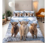 Copripiumino Matrimoniale 250x200 Bisonte 3D Biancheria da Letto Campo Neve 3 Pezzi Microfibra Morbido Traspirante Copri Piumino con Cerniera con Federa 50x80 825-D