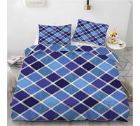 Copripiumino Matrimoniale 250x200 Blu Chiaro e Scuro Set Di Biancheria Da Letto Losangici Con Cerniera Parure Copripiumino Microfibra No Stiro Copripiumini Matrimoniali e 2 Federe 50x80 cm y16