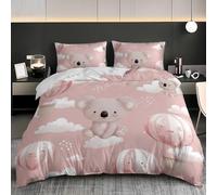 Copripiumino Matrimoniale 250x200 cm Divertente Mongolfiera Con Koala Set di Biancheria da Letto Microfibra Morbida Rosa 3 Pezzi con 2 Federe, con Cerniera e Fascette Angolari