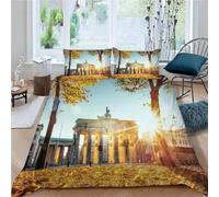 Copripiumino Matrimoniale 260 x 240 Luce del Sole e Foglie Set Biancheria da Letto 3 Pezzi 3D Stampa Architettura Urbana Copripiumini Incluso 1 Copri piumino Per Adulti e 2 Federe J.2370