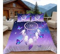 Copripiumino Matrimoniale 260x24 Stampa Acchiappasogni, Copripiumino Farfalla Cielo Stellato 3D Microfibra Biancheria da Letto, Duvet Cover con 2 x Federe 50x80 cm