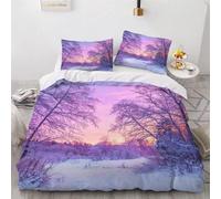 Copripiumino Matrimoniale 260x240 Boschi Invernali, Set di Biancheria da Letto Tramonto in Morbida Microfibra Stampata in 3D con Cerniera Copripiumone con 2 Federe 1427-B