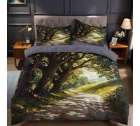 Copripiumino Matrimoniale 260x240 cm Alberi e sentieri verdi Set Biancheria da Letto 3 Pezzi in Poliestere Stampa 3D con 2 Federe 50x80 cm