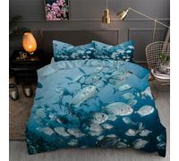 Copripiumino Matrimoniale 260x240 Pesce Mare Biancheria da Letto Morbido Microfibra Copri Piumone e 2 Federe Abbinate, con Zip, Ipoallergenico