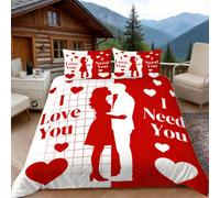 Copripiumino Matrimoniale 260x240 Silhouetta Coppia, Copripiumino Amore 3D Microfibra Biancheria da Letto, Duvet Cover con 2 x Federe 50x80 cm