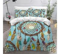 Copripiumino Matrimoniale 260x240cm Cacciatore Di Sogni Parure Copripiumino, Microfibra Biancheria da Letto 3Pezzi, Piume Colorate Bohémien Set Copripiumino Doppio con Lacci Cerniera e 2Federe 50x75cm
